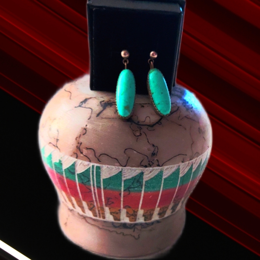 Authentic Navajo Sterling Silver with Turquoise Earrings. Silversmith crafted